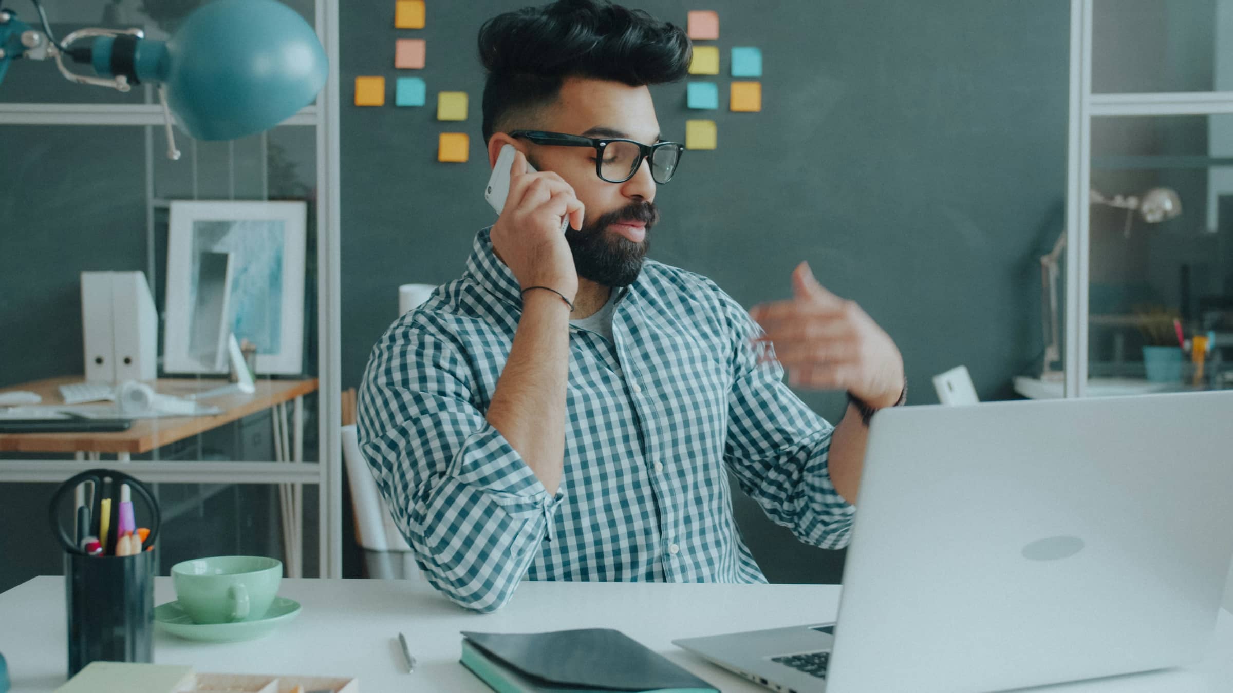 Sales representative on a call with a customer
